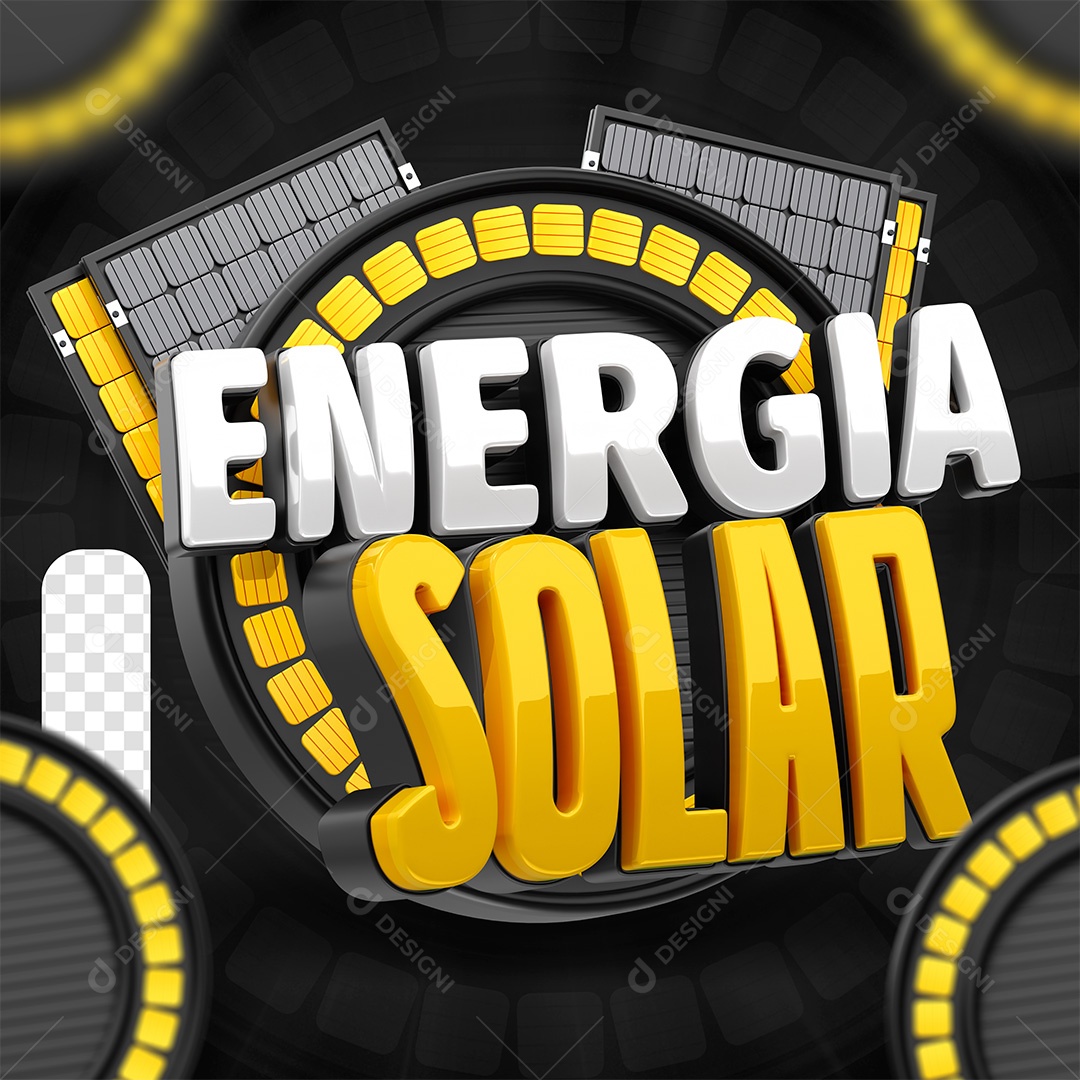 Selo 3D Energia Solar Preto Para Composição PSD