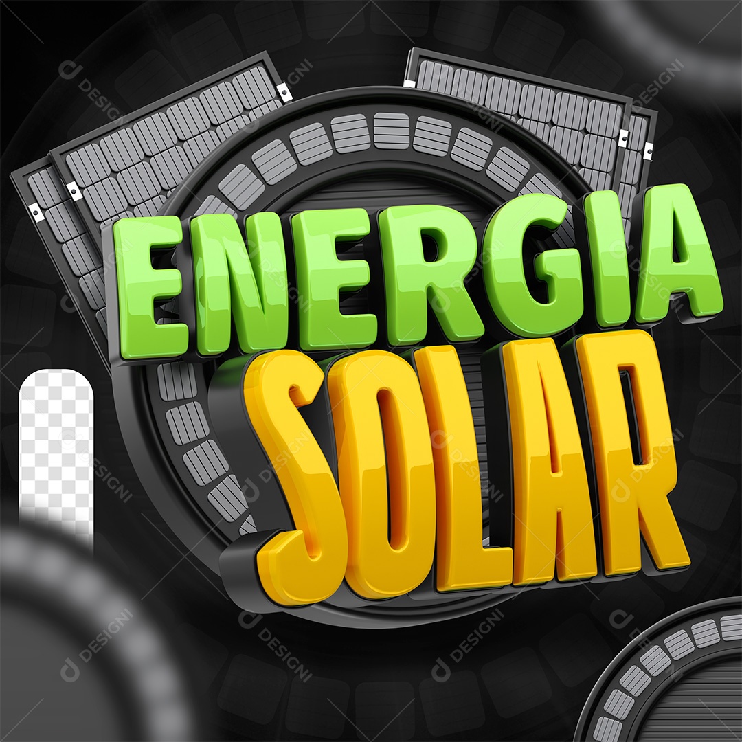 Selo 3D Energia Solar Preto Para Composição PSD