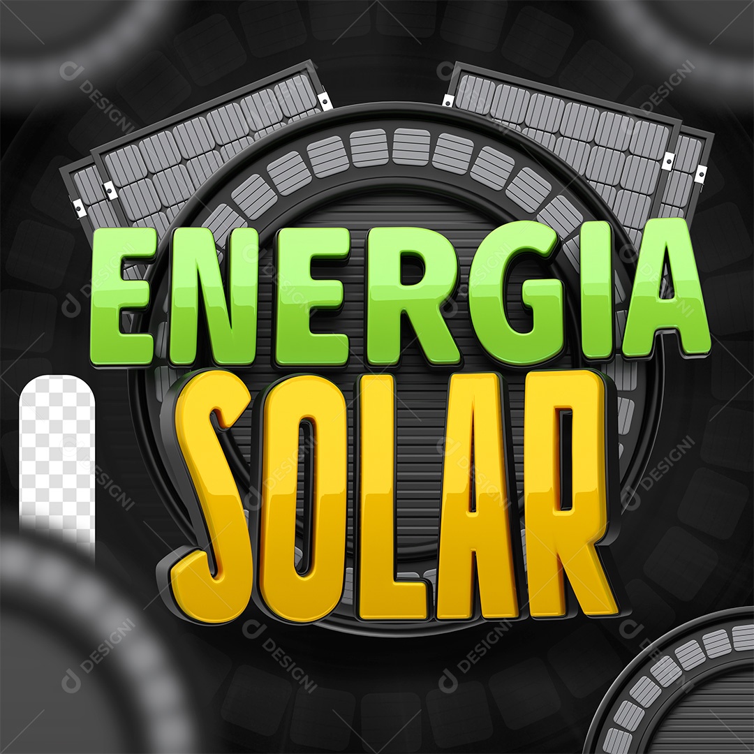 Selo 3D Energia Solar Preto Para Composição PSD