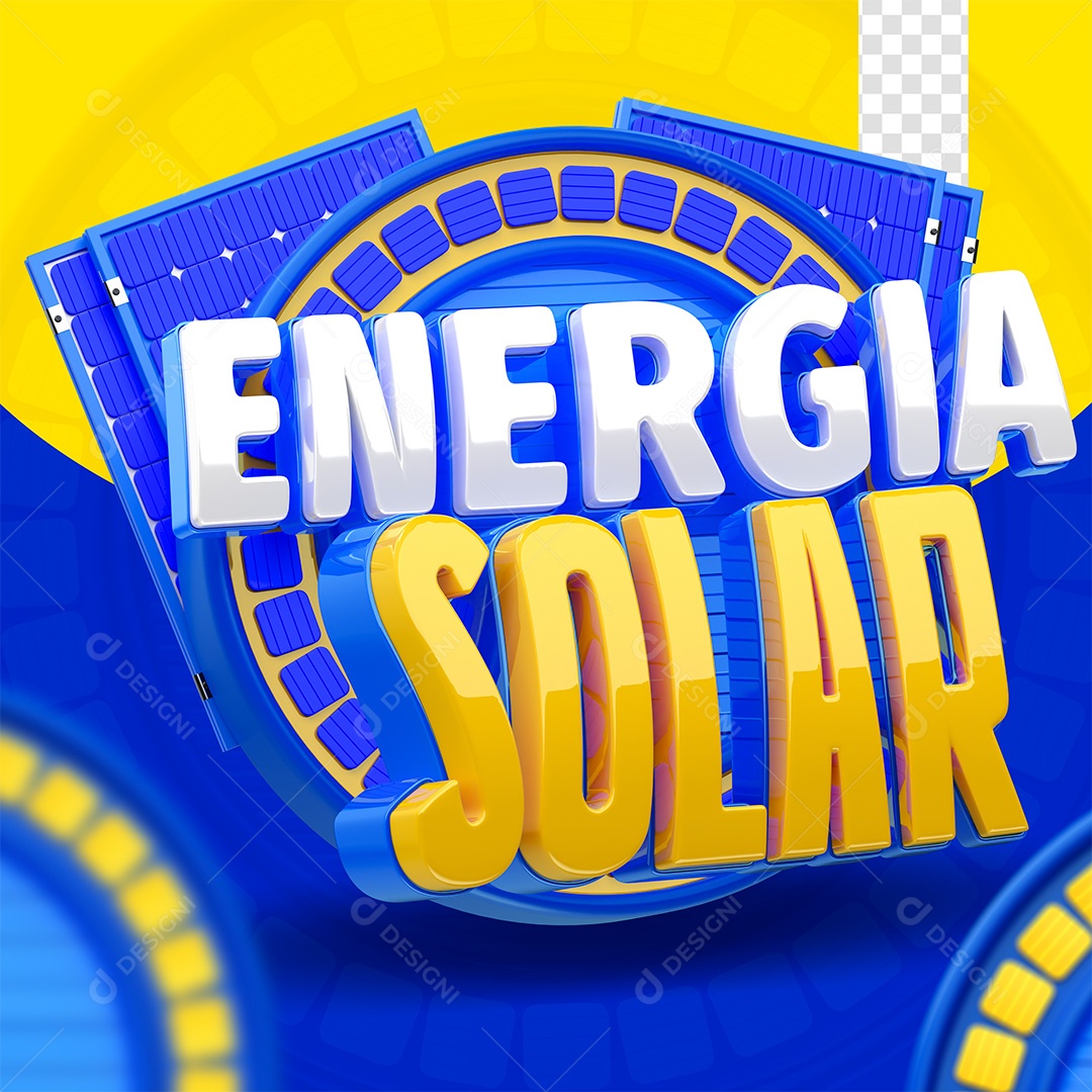 Selo 3D Energia Solar Azul Para Composição PSD