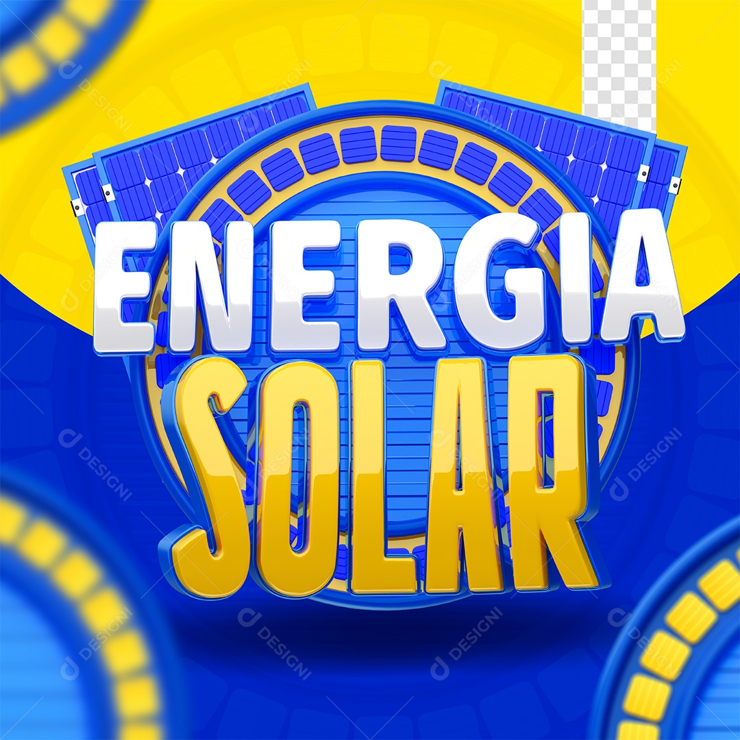 Selo 3D Energia Solar Azul Para Composição PSD
