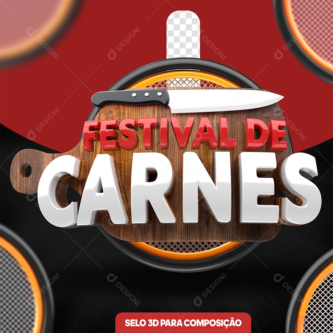 Selo 3D Festival de Carnes Branco Para Composição PSD
