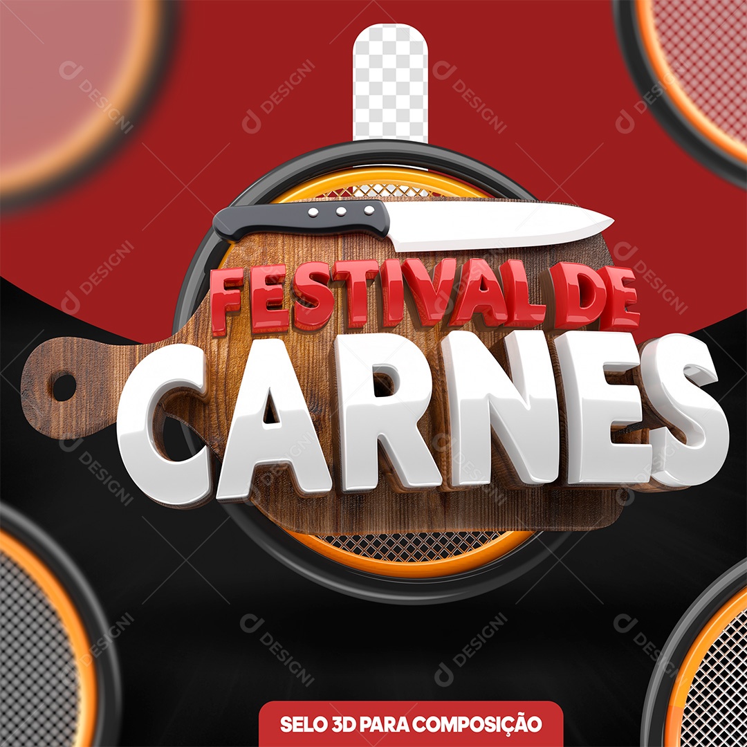 Selo 3D Festival de Carnes Branco Para Composição PSD