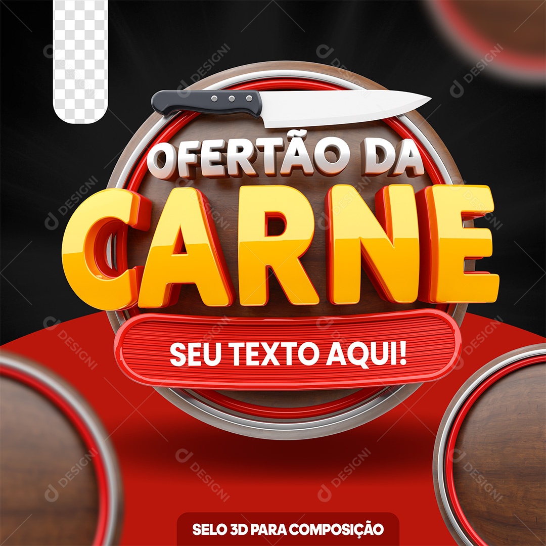 Selo 3D Ofertão da Carne Marrom Para Composição PSD