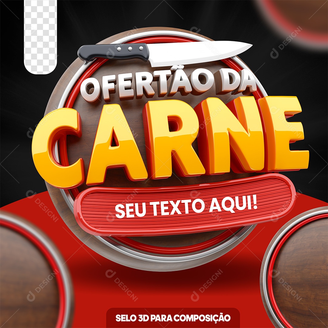 Selo 3D Ofertão da Carne Marrom Para Composição PSD