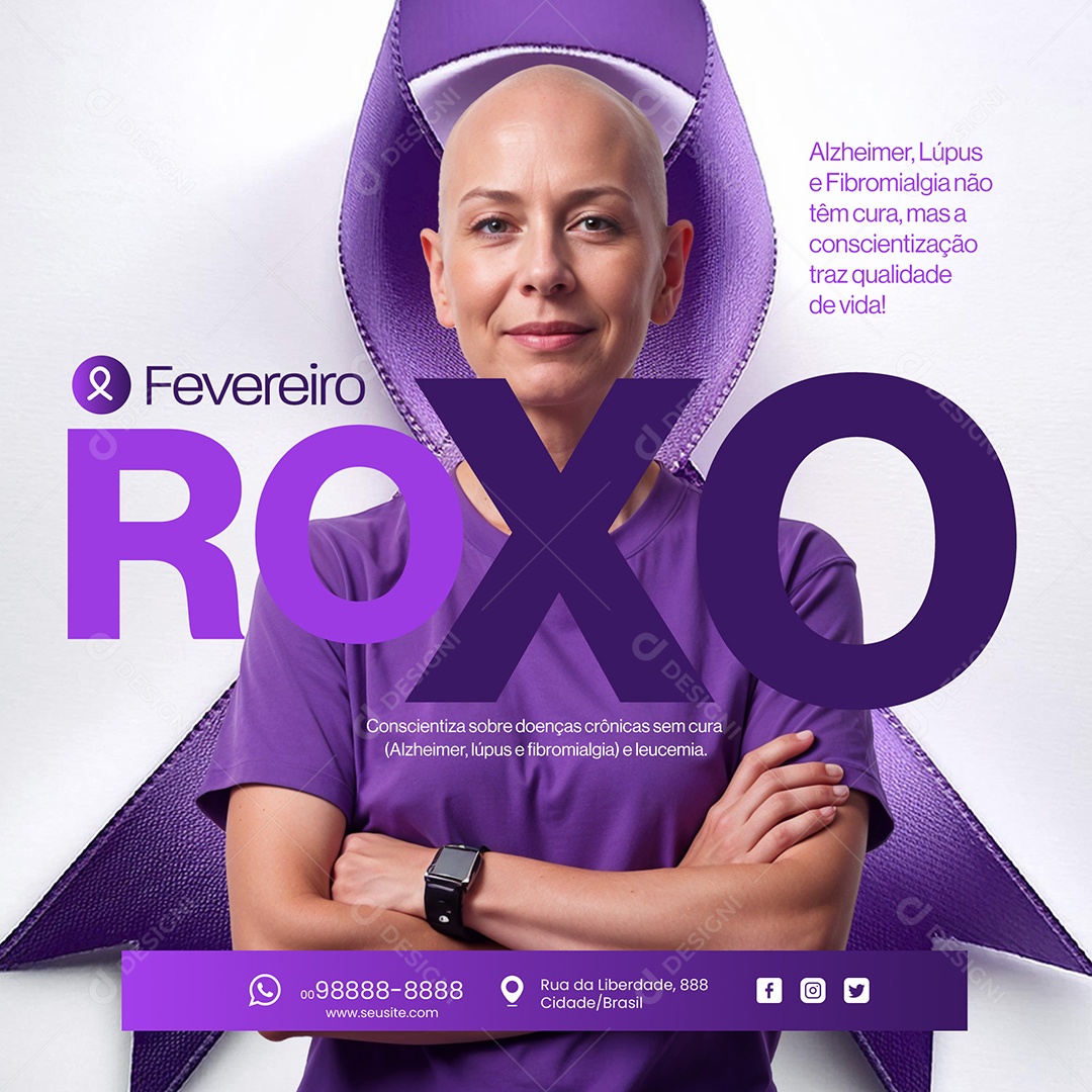 Fevereiro Roxo Conscientiza Sobre Doenças Crônicas Social Media PSD Editável