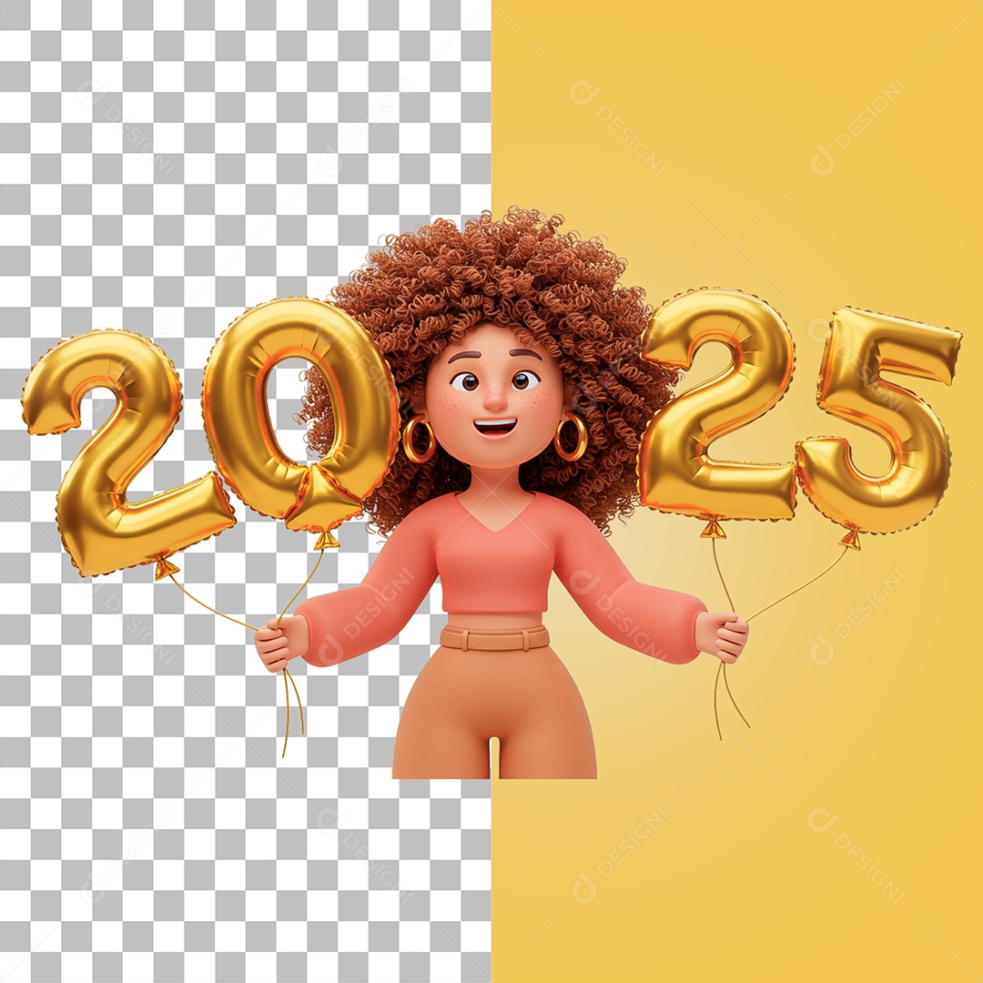 Personagem Mulher Segurando Balões para Composição PSD