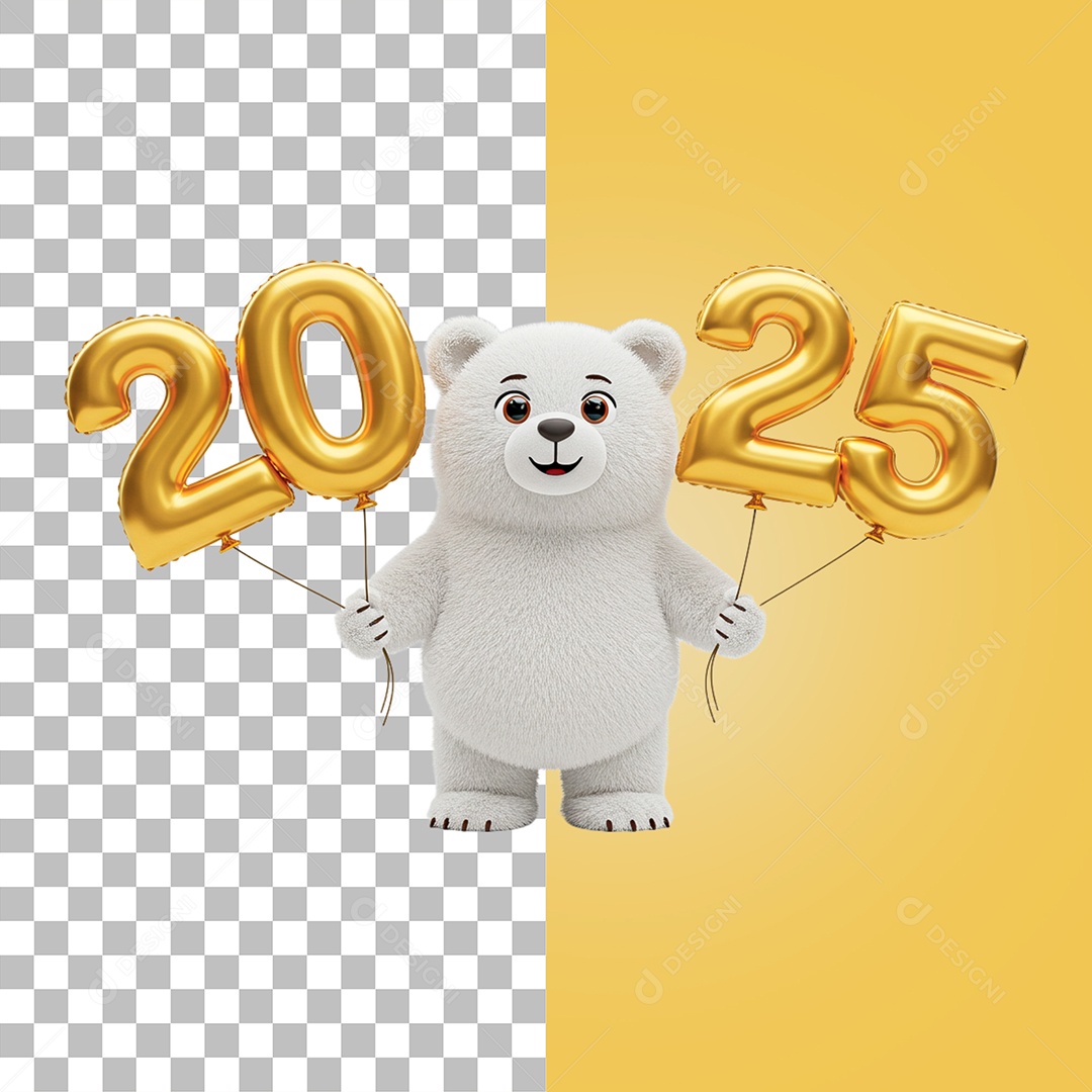 Personagem Urso 3D Segurando Balões para Composição PSD