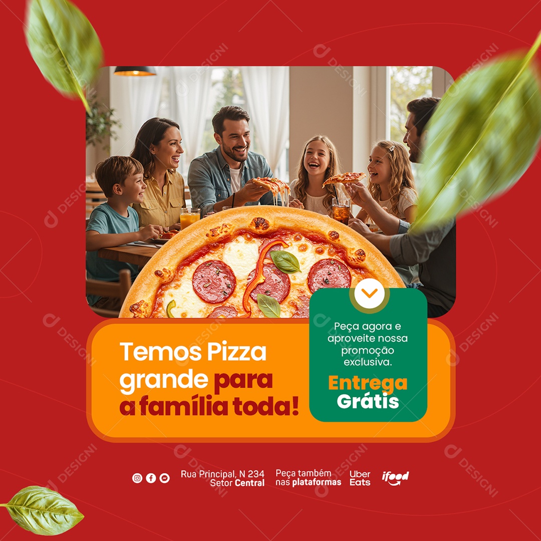 Pizzaria Temos Pizza Grande Social Media PSD Editável