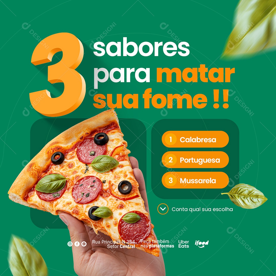 Pizzaria 3 Sabores para Matar sua Fome Social Media PSD Editável