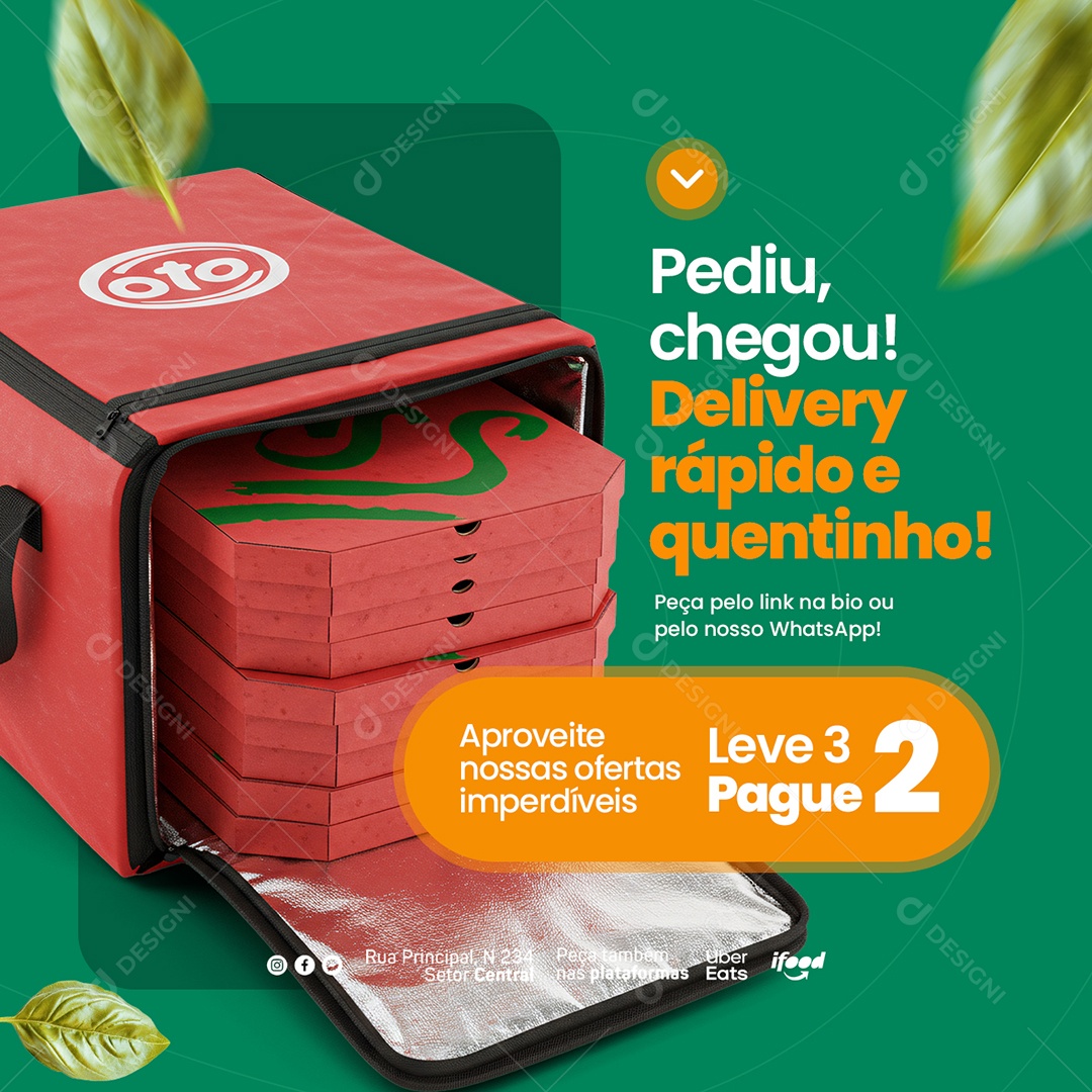 Pizzaria Pediu Chegou Social Media PSD Editável