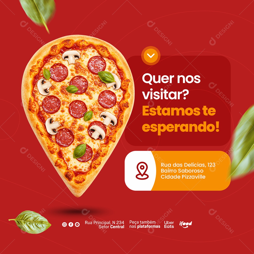 Pizzaria Quer nos Visitar Estamos te Esperando Social Media PSD Editável