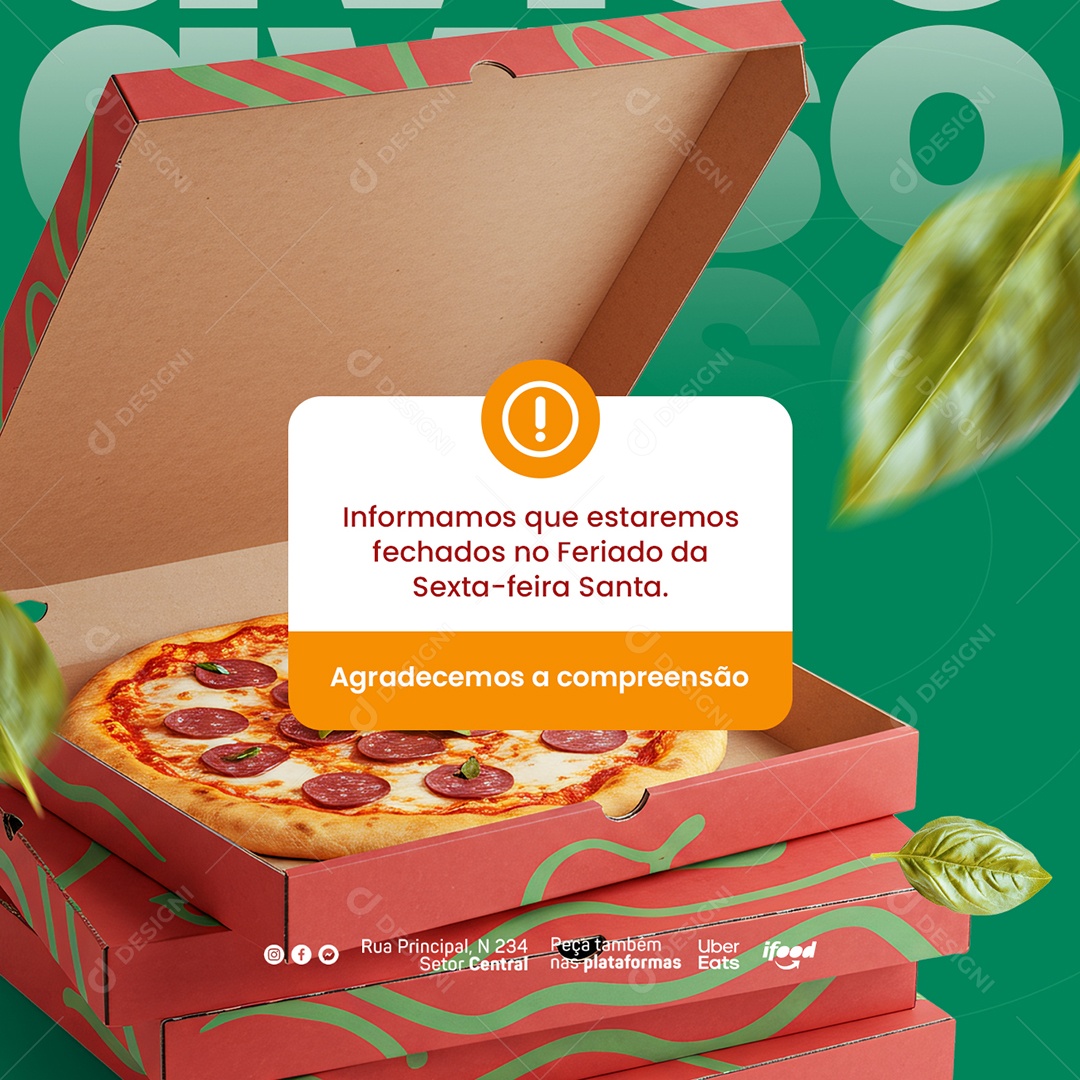 Pizzaria Comunicado de Municiamento Social Media PSD Editável
