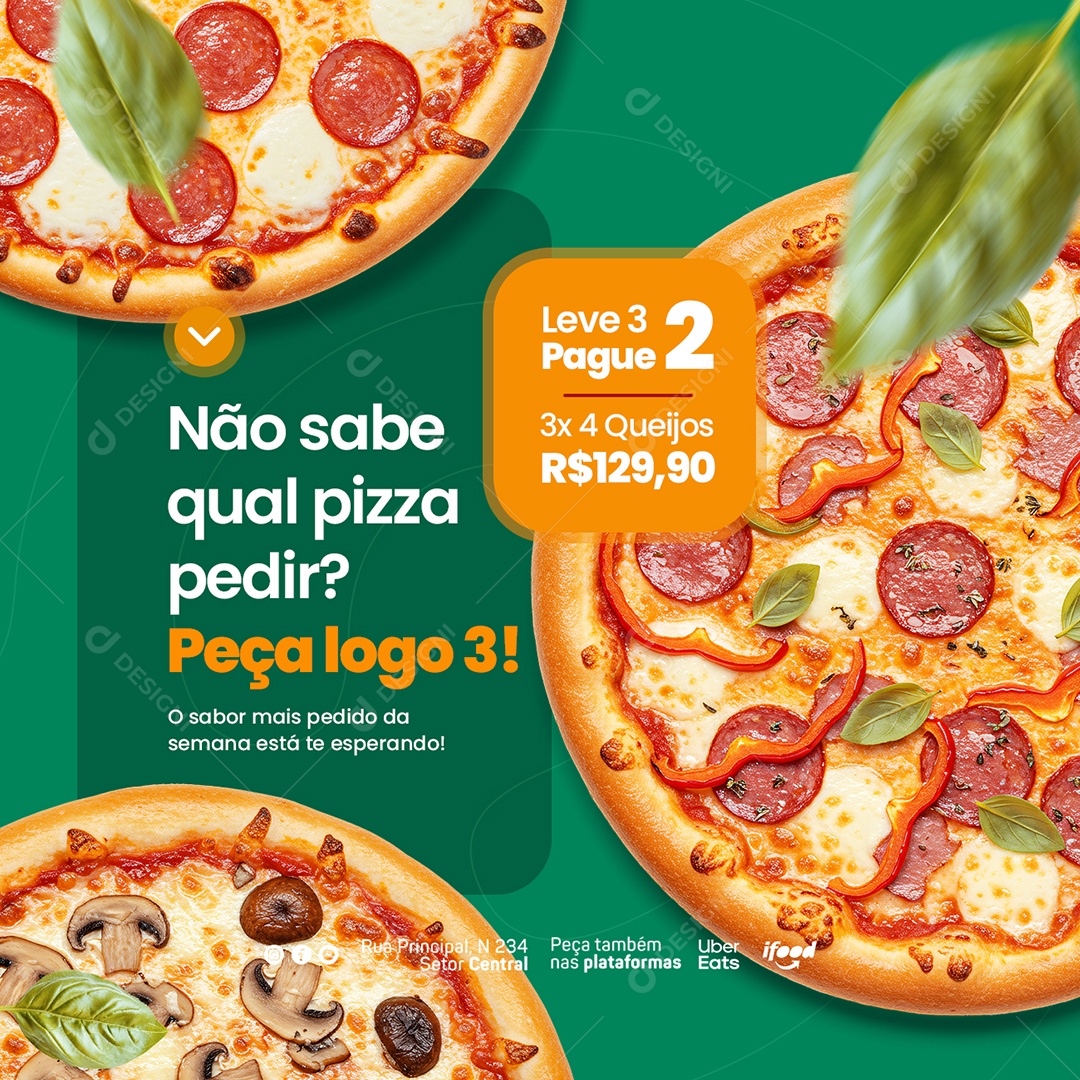 Pizzaria Não Sabe qual Pizza Pedir Social Media PSD Editável