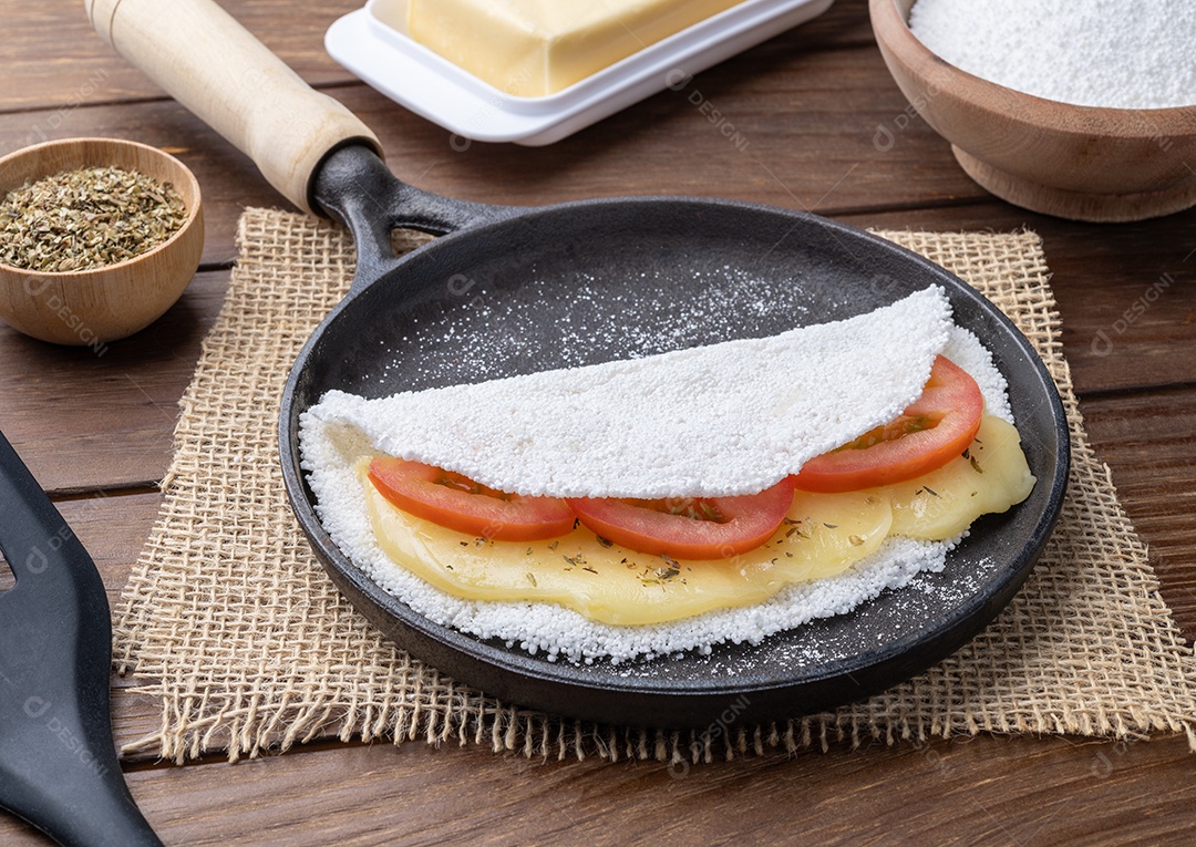 A imagem mostra uma tapioca