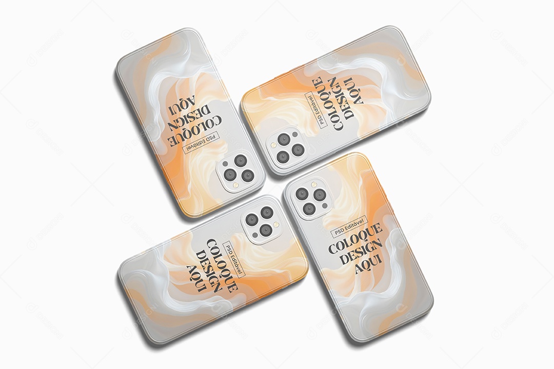 Mockup de Quatro IPhones Deitados PSD Editável