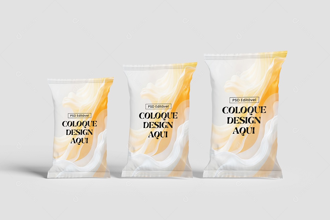 Mockup de Três Embalagens de Doce PSD Editável