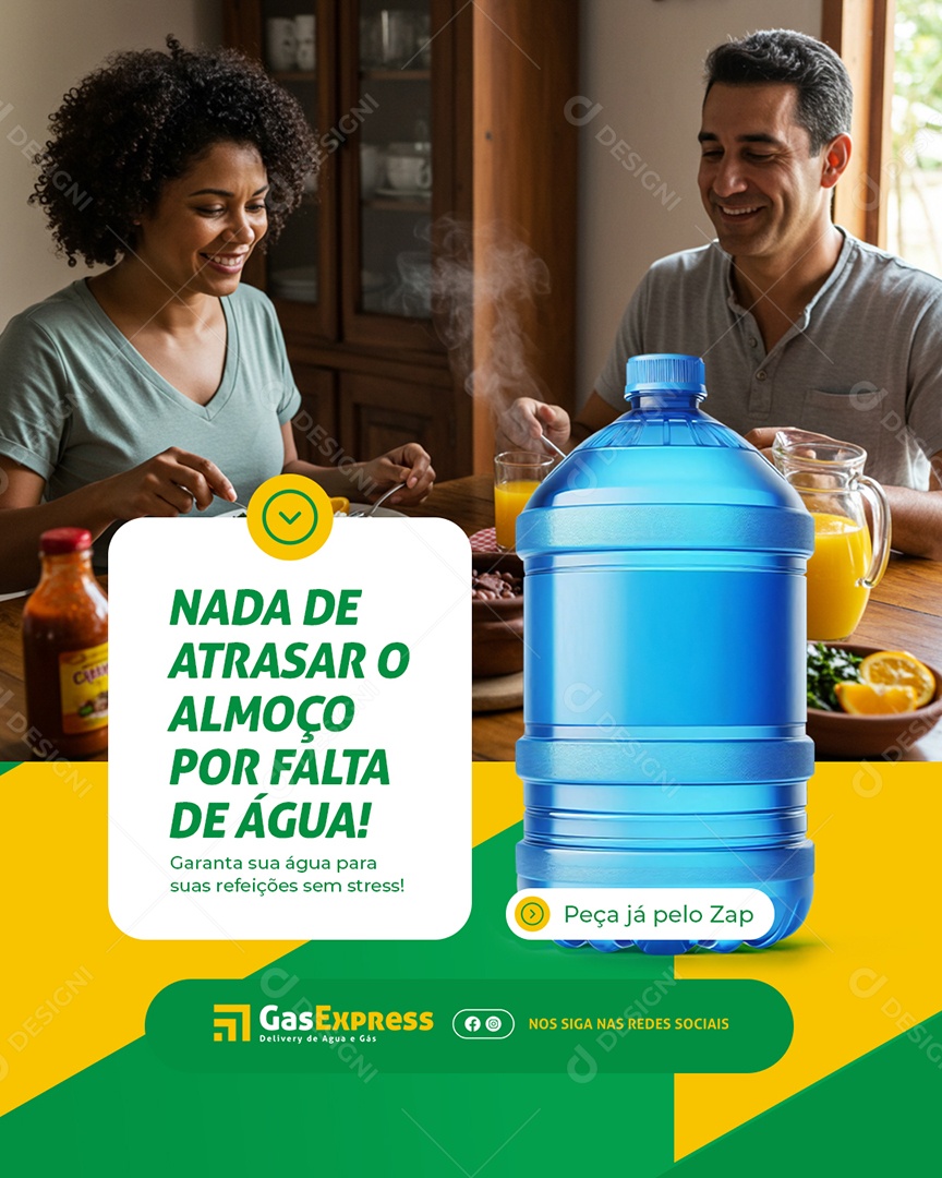 Distribuidora de Gás e Água Mineral Nada de Atrasar o Almoço Social Media PSD Editável