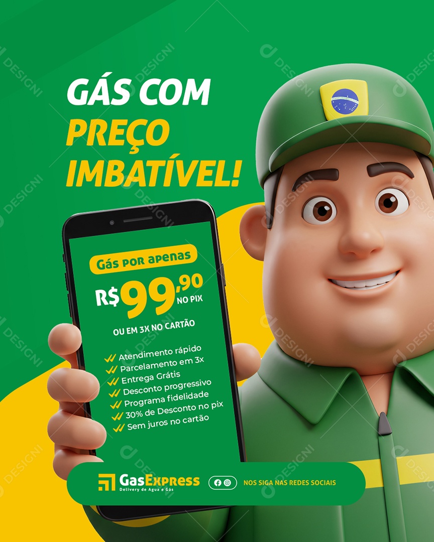 Distribuidora de Gás e Água Mineral Gás com Preço Imbatível Social Media PSD Editável