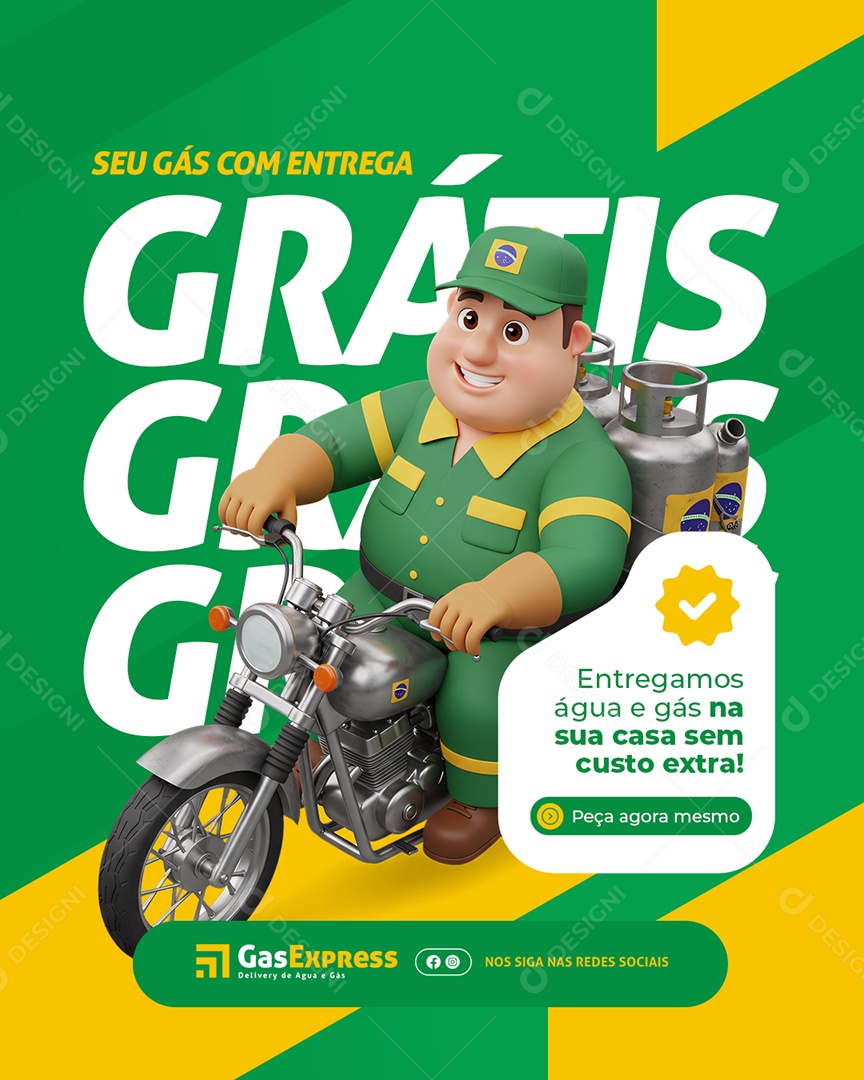 Distribuidora de Gás e Água Mineral Seu Gás com Entrega Grátis Social Media PSD Editável