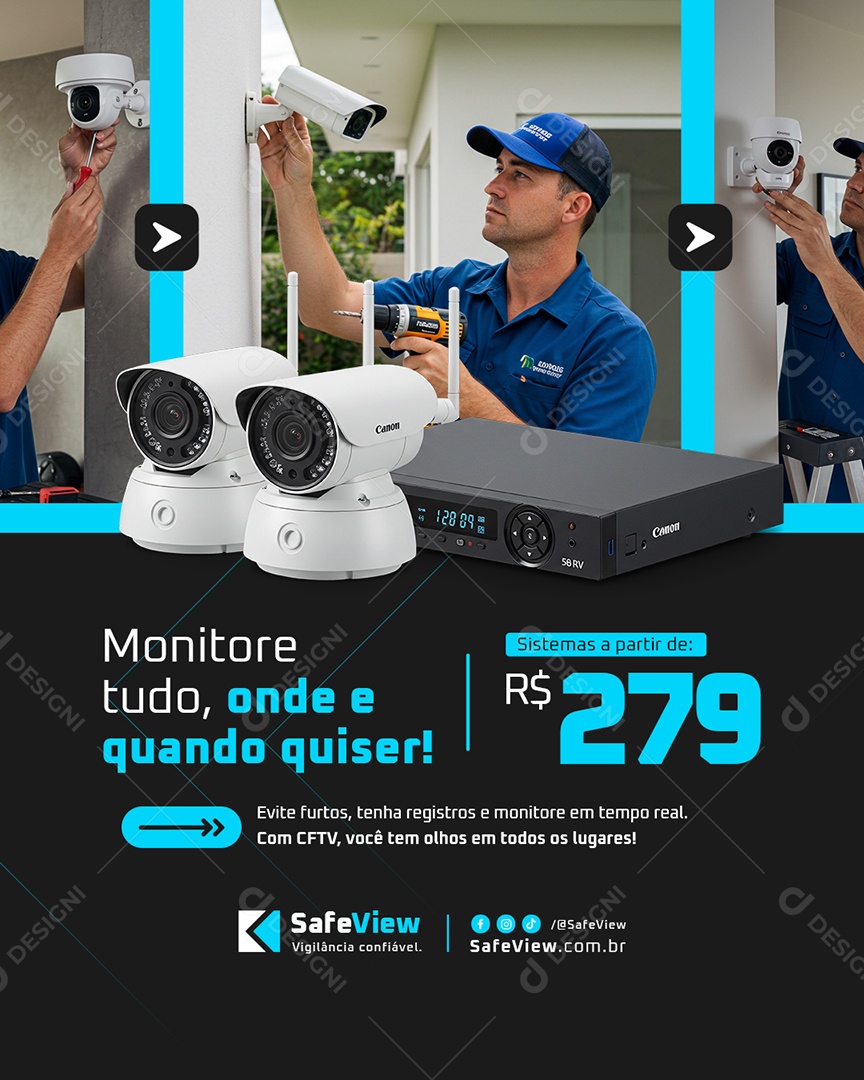 Segurança CFTV Monitore Tudo Social Media PSD Editável