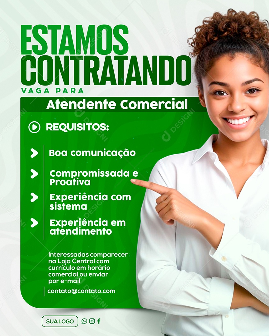 Estamos Contratando Vaga para Atendente Comercial Social Media PSD Editável