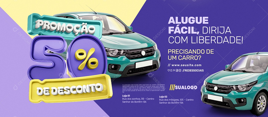 Banner Locadora Alugue Fácil Dirija com Facilidade Social Media PSD Editável