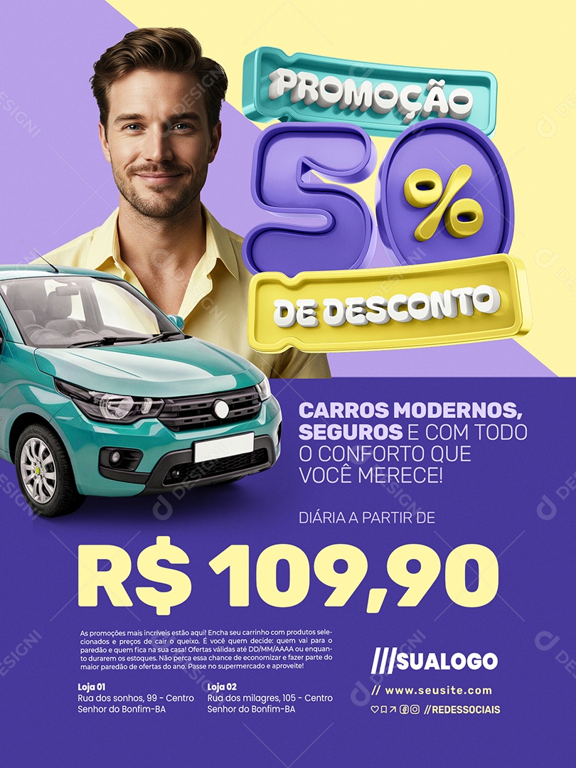 Encarte Locadora Carros Modernos Social Media PSD Editável