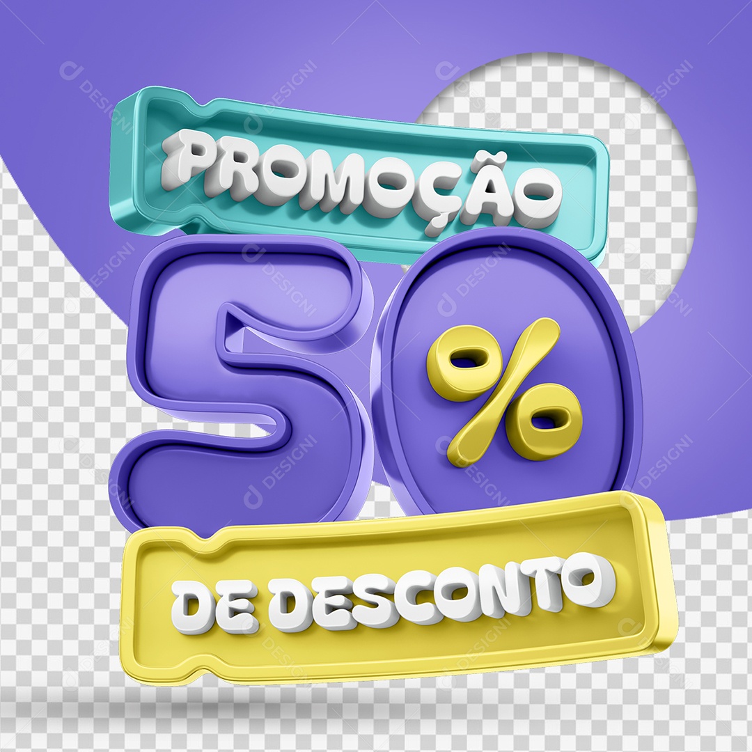 Promoção 50% de Desconto Selo 3D Para Composição PSD