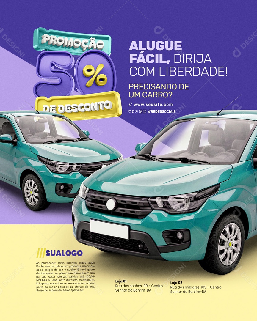 Locadora Alugue Fácil Dirija com Liberdade Social Media PSD Editável