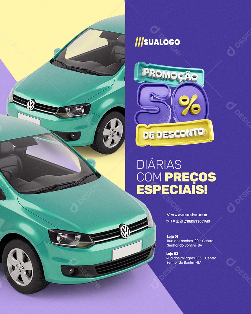 Locadora Diárias com Preços Especiais Social Media PSD Editável