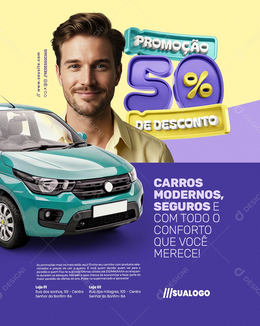 Locadora Carros Modernos e Seguros Social Media PSD Editável