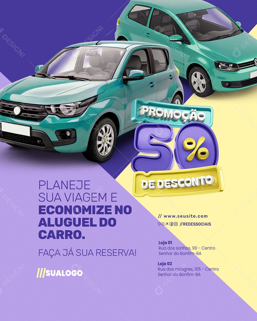 Locadora Planeje sua Viagem Social Media PSD Editável