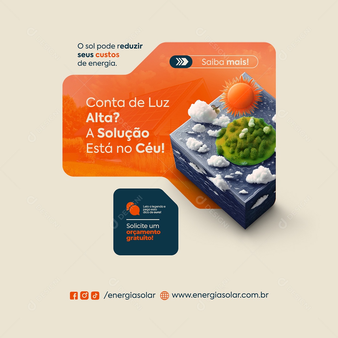 Energia Solar A Solução Está No Céu Social Media PSD Editável