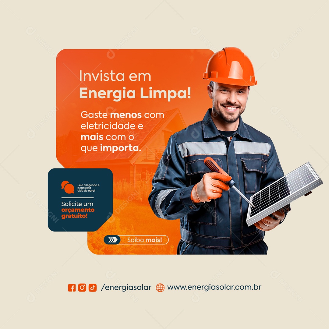Energia Solar Invista em Energia Limpa Social Media PSD Editável