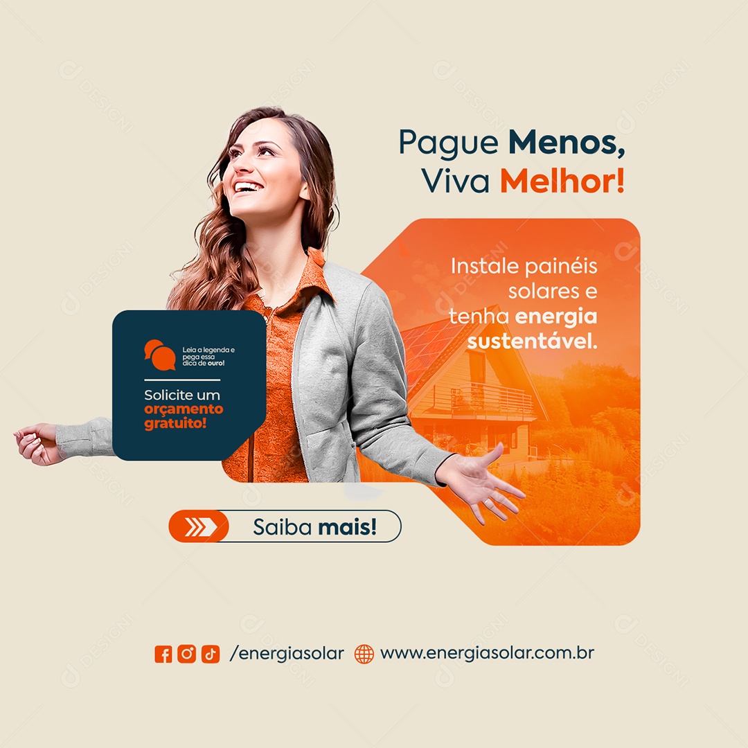 Energia Solar Pague Menos Viva Melhor Social Media PSD Editável