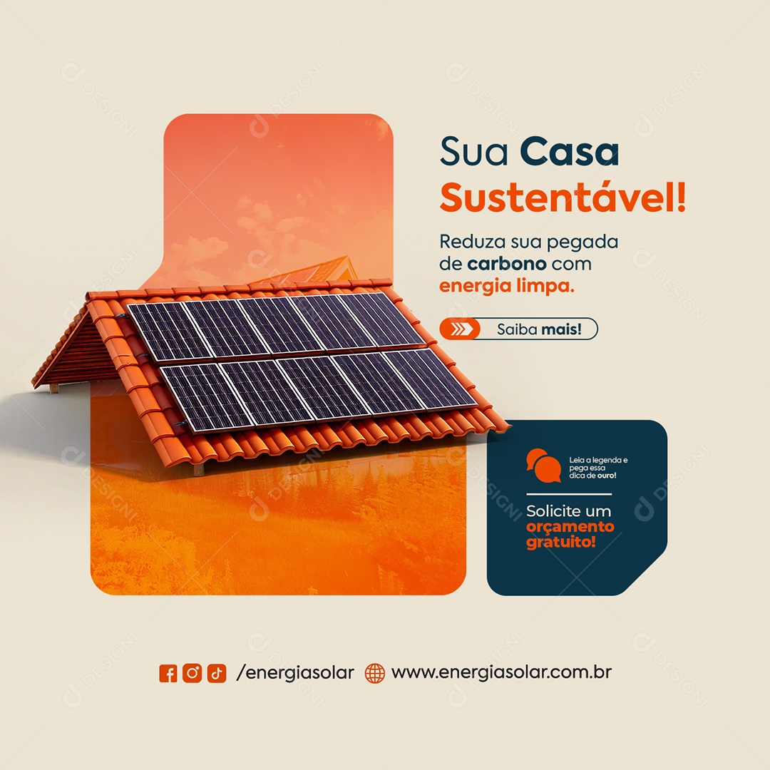 Energia Solar Sua Casa Sustentável Social Media PSD Editável