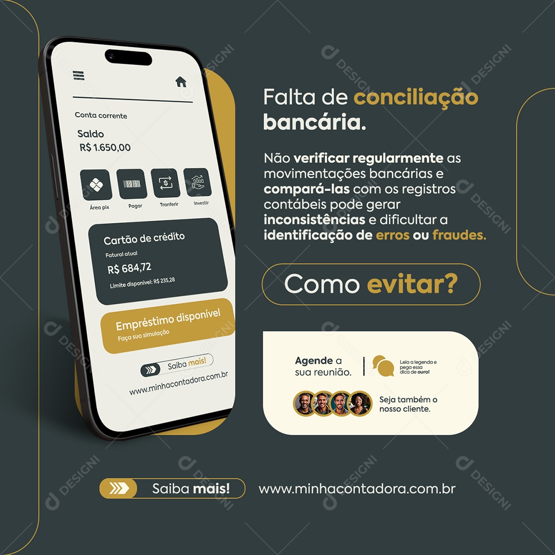 Contabilidade Falta de Concilação Bancária Social Media PSD Editável