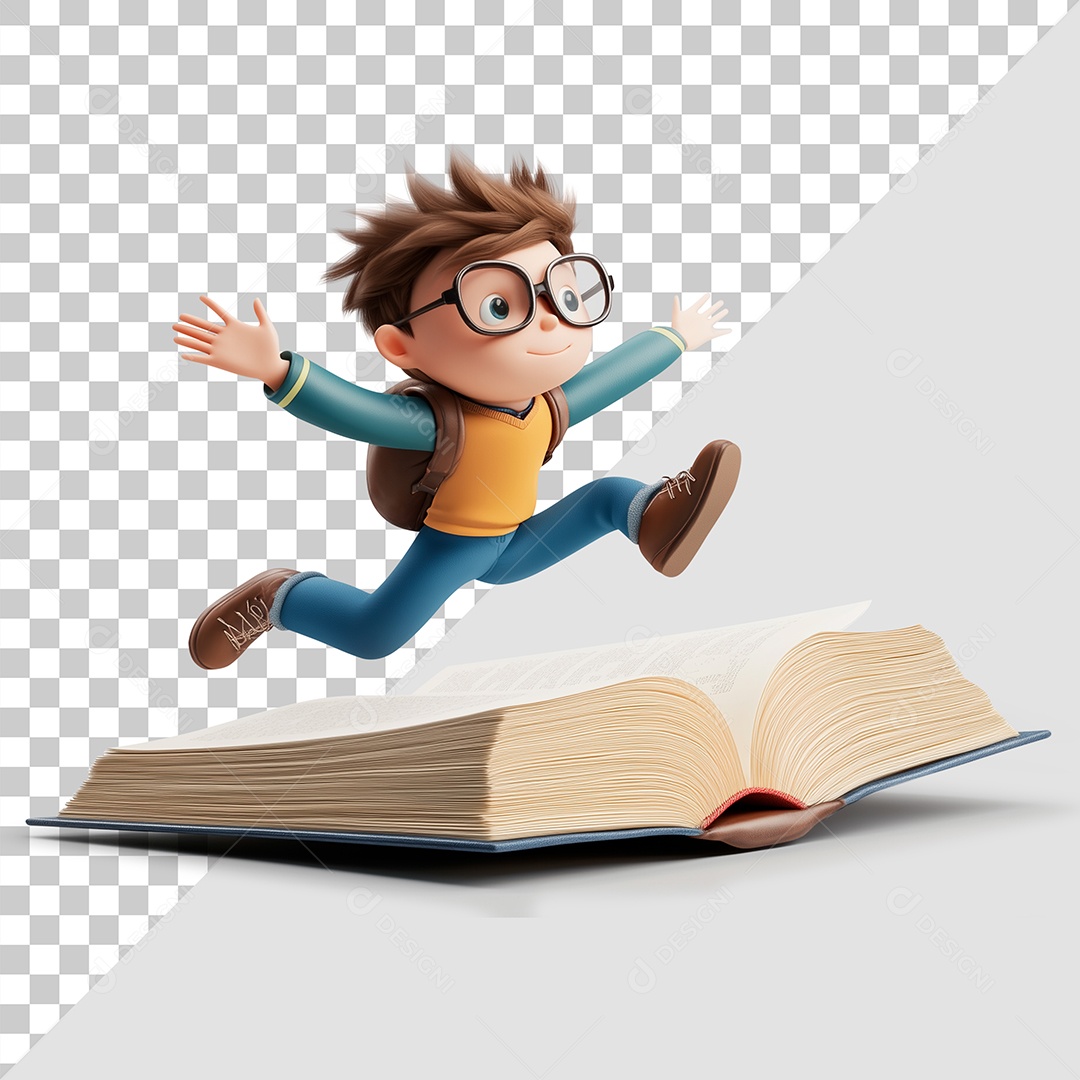 Menino Feliz Pulando Em Cima de Um Livro Elemento PSD