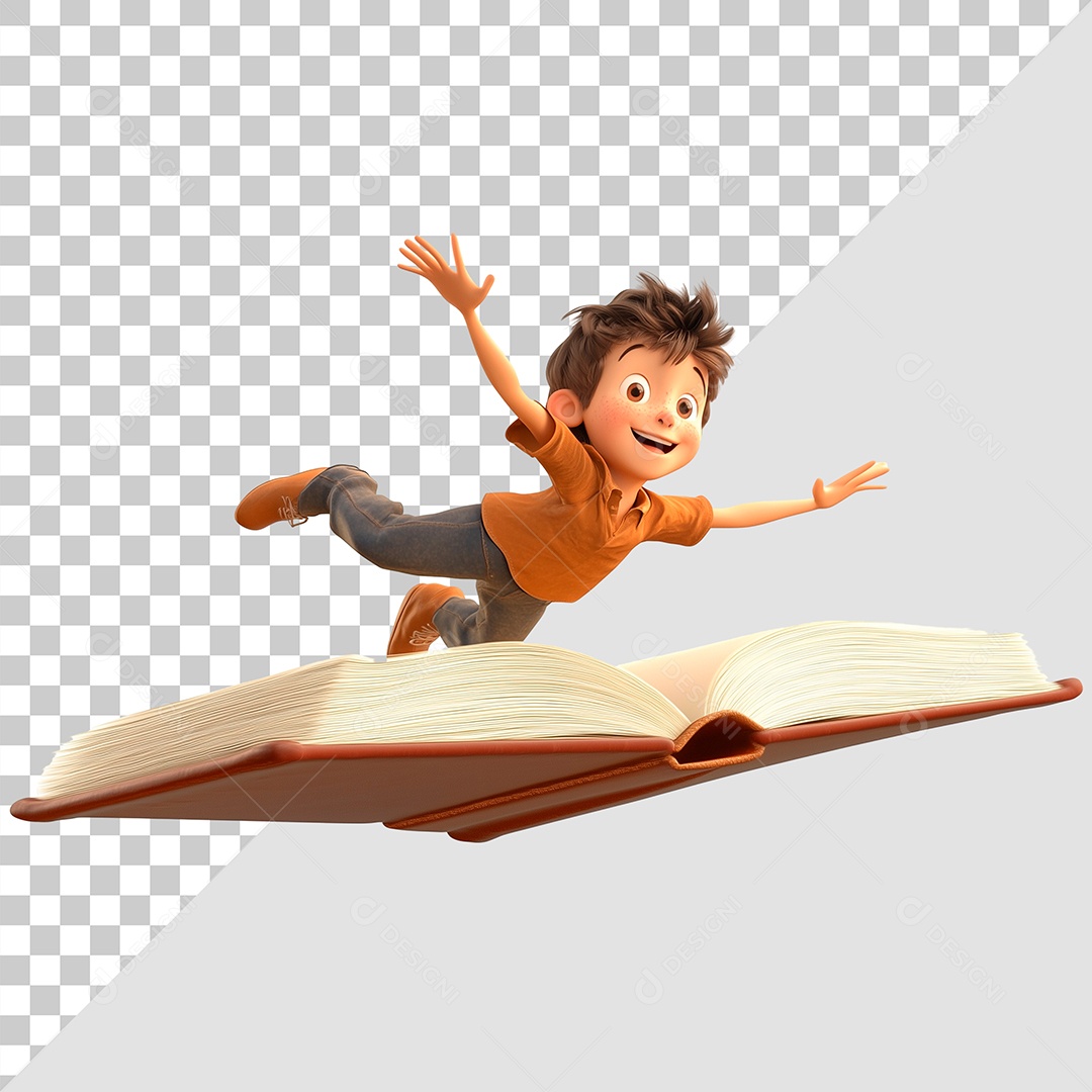 Cartoon 3D Menino Voando em Cima de Livro Elemento PSD