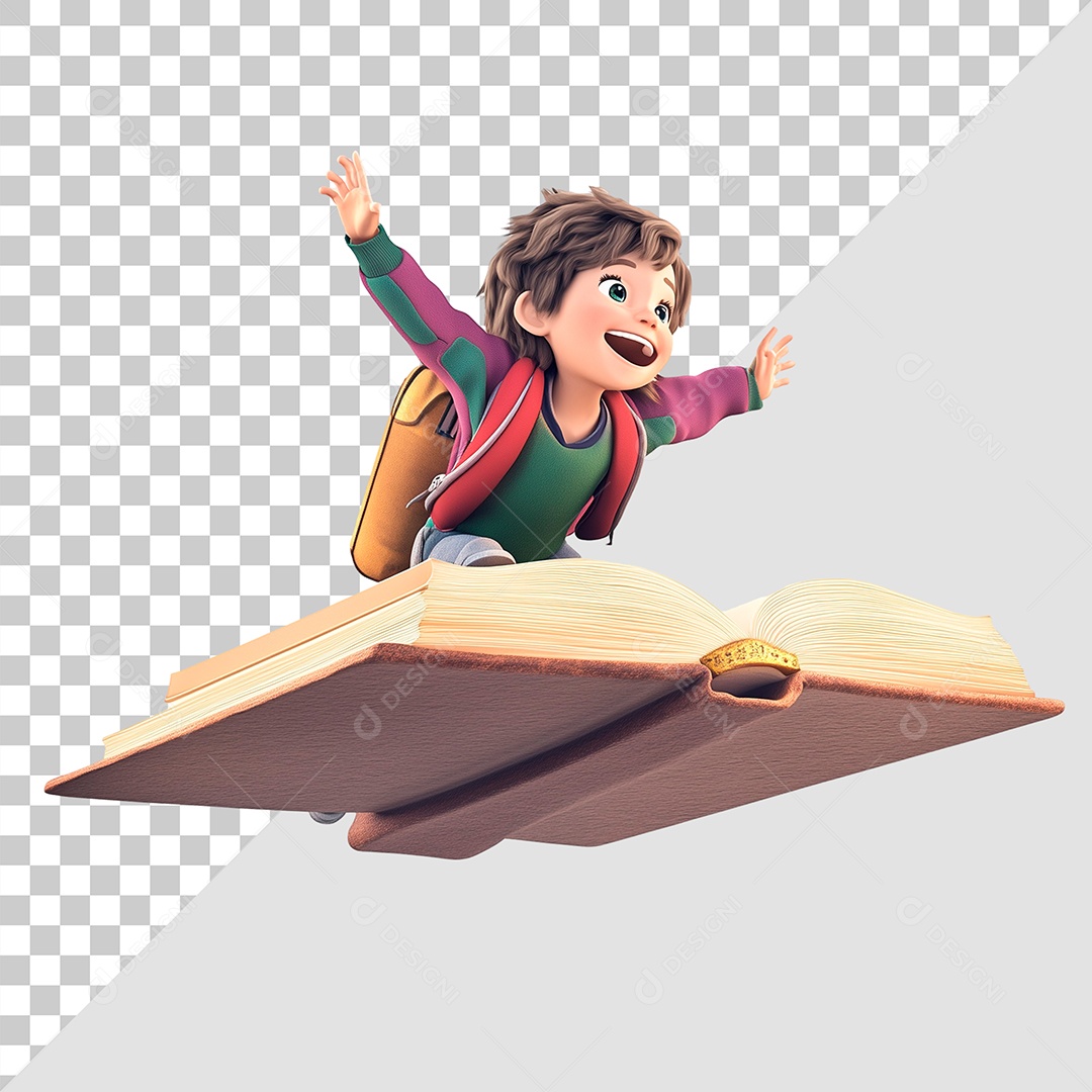 Cartoon 3D Menino Voando em Cima de Livro Elemento PSD