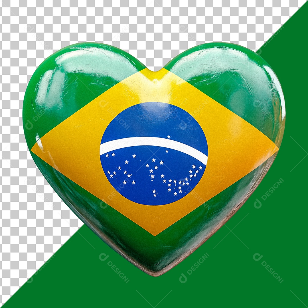Coração 3D Bandeira do Brasil Elemento PSD