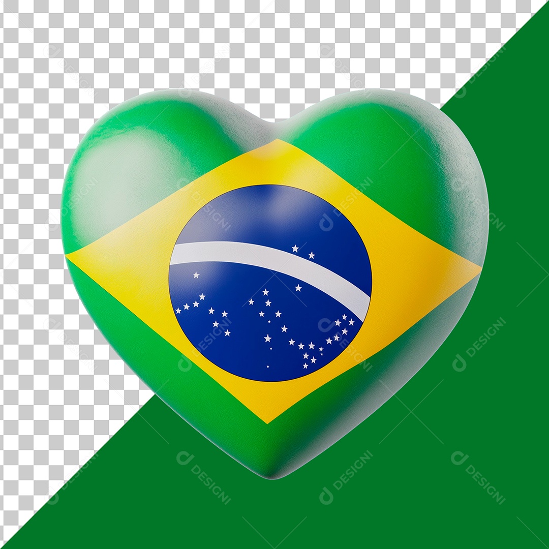 Coração 3D Bandeira do Brasil Elemento PSD