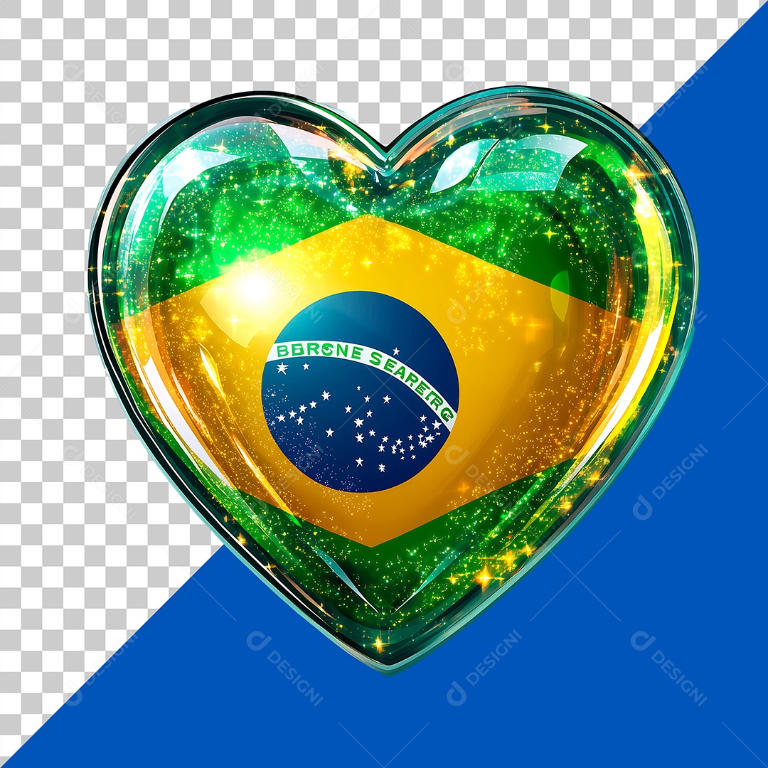 Coração 3D Bandeira do Brasil Elemento PSD