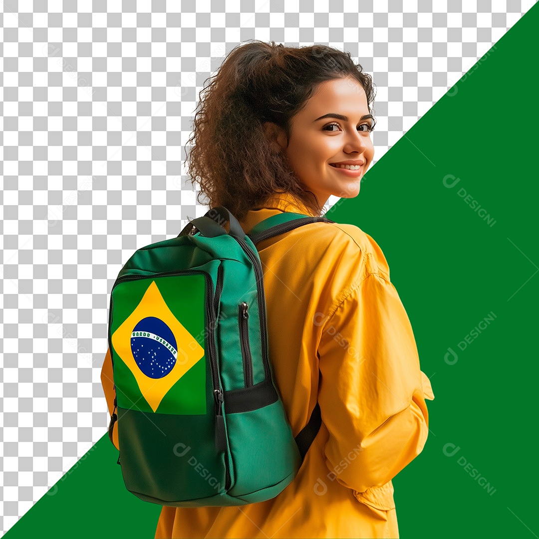 Estudante Brasileira Feliz Com Mochila do Brasil nas Costas Elemento PSD