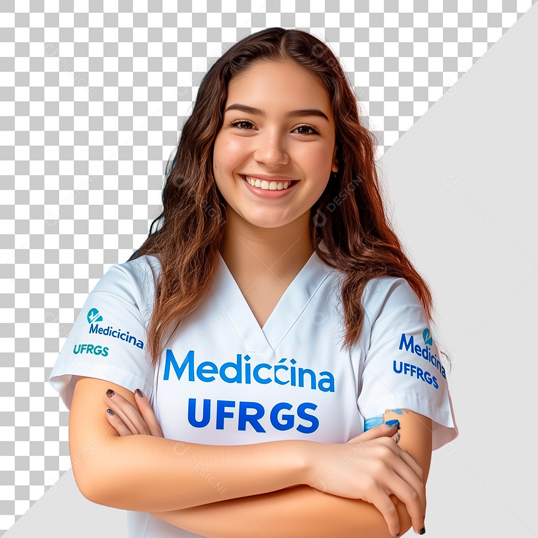 Retrato de Enfermeira de Roupa Branca Feliz de Braços Cruzados Elemento PSD