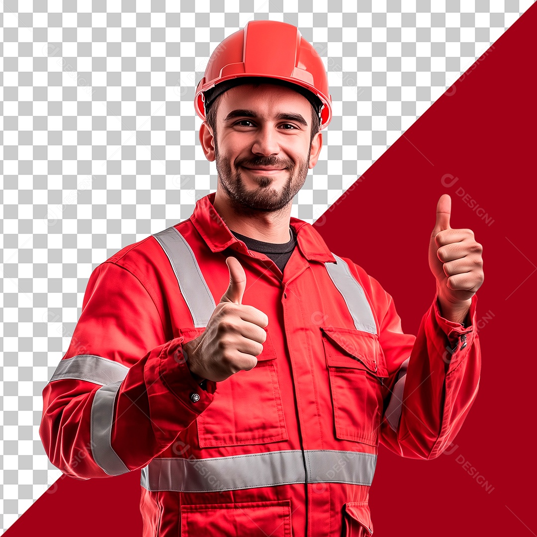 Homem de Uniforme Vermelho de Construção Elemento PSD