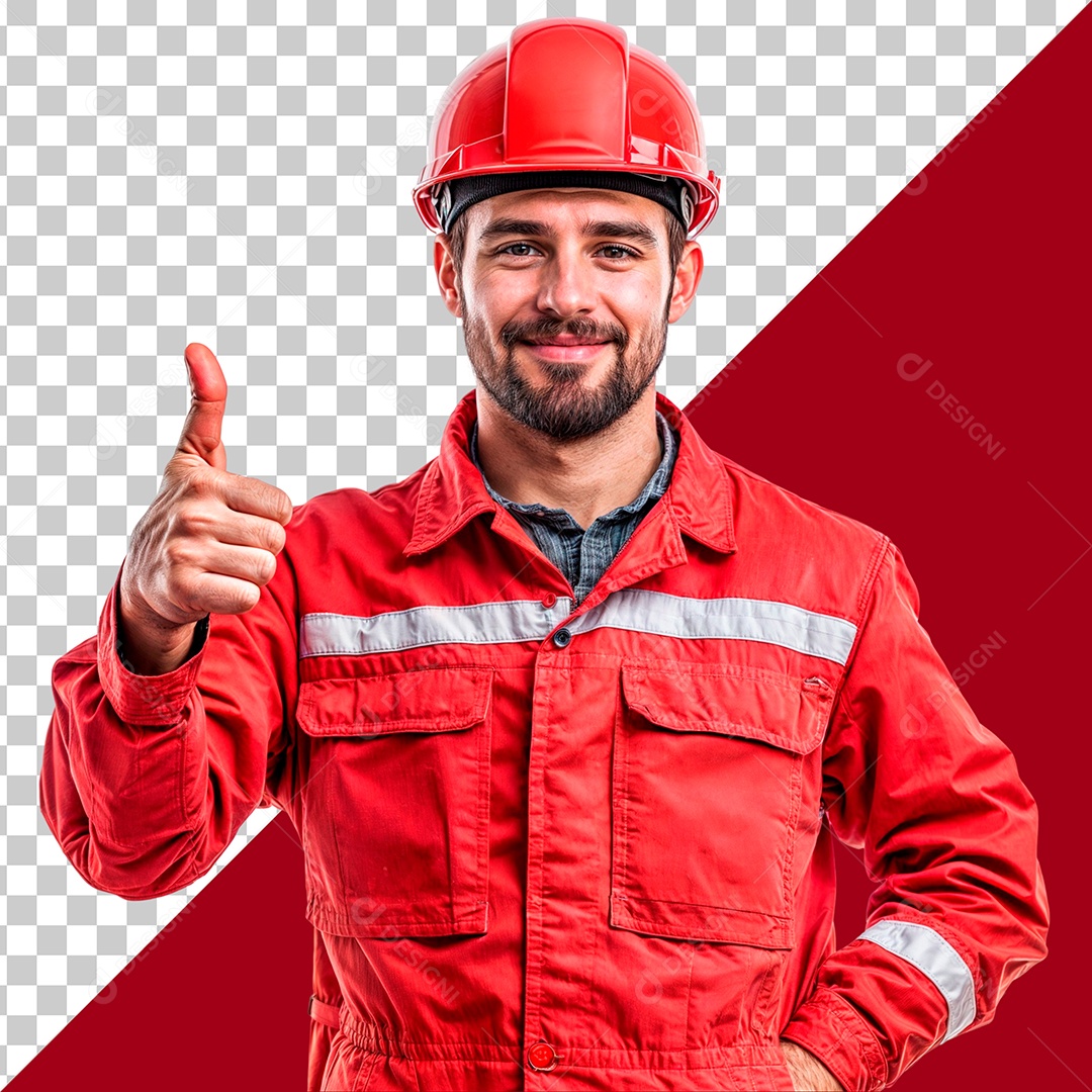 Homem de Uniforme Vermelho de Construção Elemento PSD