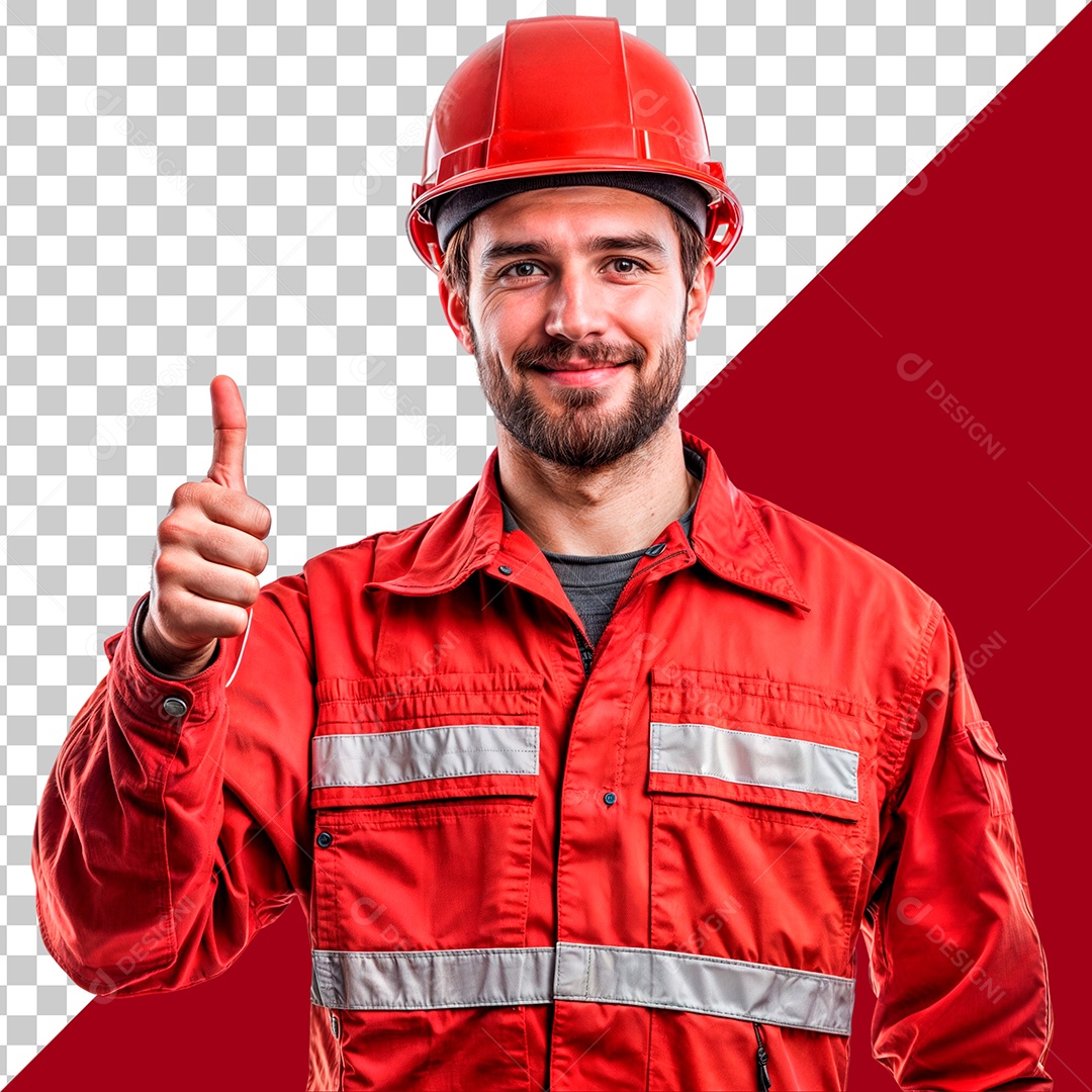 Homem de Uniforme Vermelho de Construção Elemento PSD