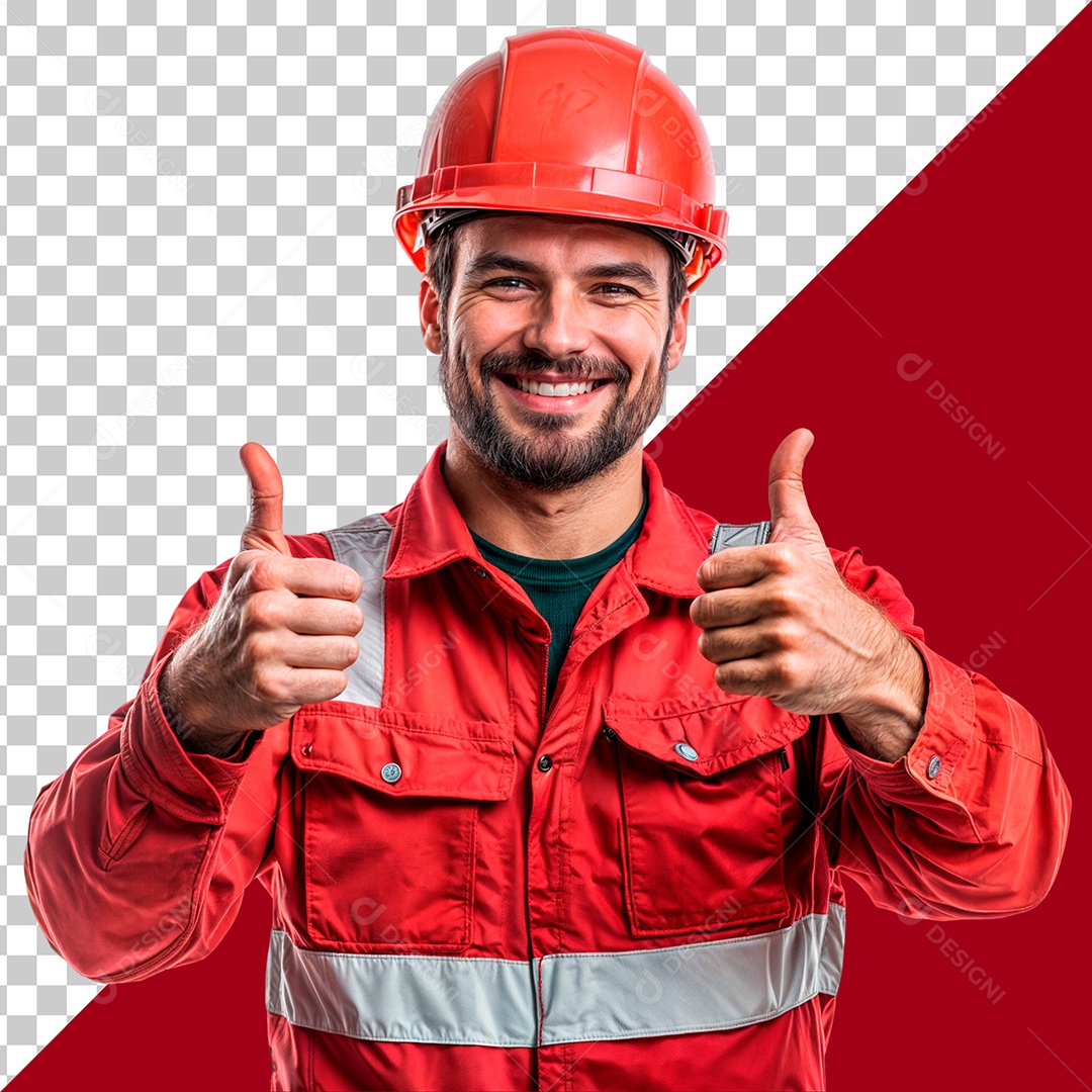 Homem de Uniforme Vermelho de Construção Elemento PSD
